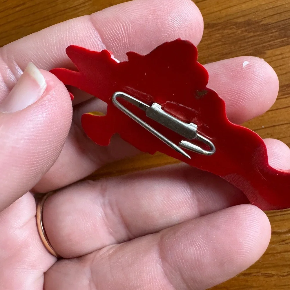 Vintage Christmas Stocking Elf Gnome Brooch Pin Holiday Festive Red‎ Plastic